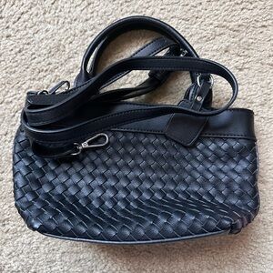 Elegant Black Woven Leather Handbag